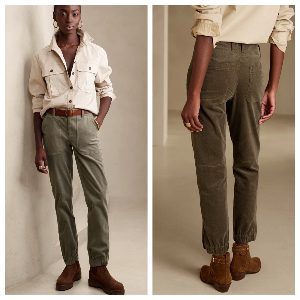 NEW Banana Republic Pants Womens 10P Brown Corduroy Jogger Preppy Soft $110 MSRP